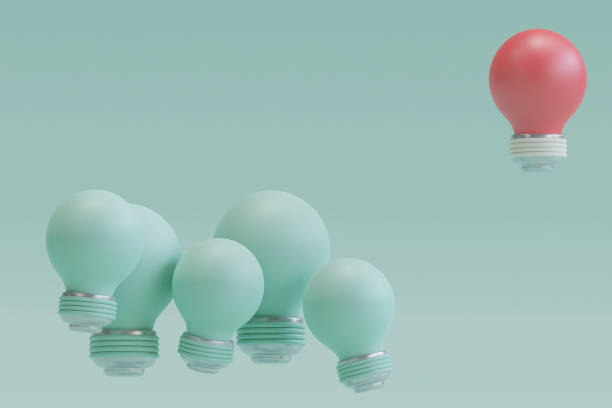 istock A striking yellow bulb hovered over a white bulb. Leadership concept with outstanding abilities and ideas. Best choice. 3D illustration. 1483610760