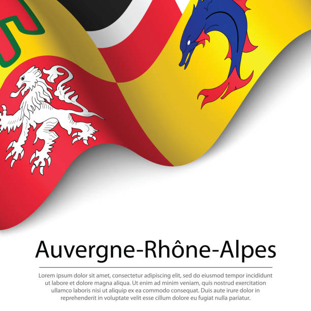kuvapankkikuvitukset aiheesta auvergne-rhône-alpesin lippua heiluttava alue on ranskan alue valkoisella pohjalla. - auvergne rhône alpes