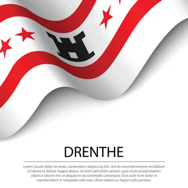 Vector illustration of Waving flag of Drenthe is a province of Netherlands on white background