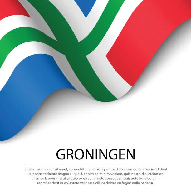 Vector illustration of Waving flag of Groningen is a province of Netherlands on white background