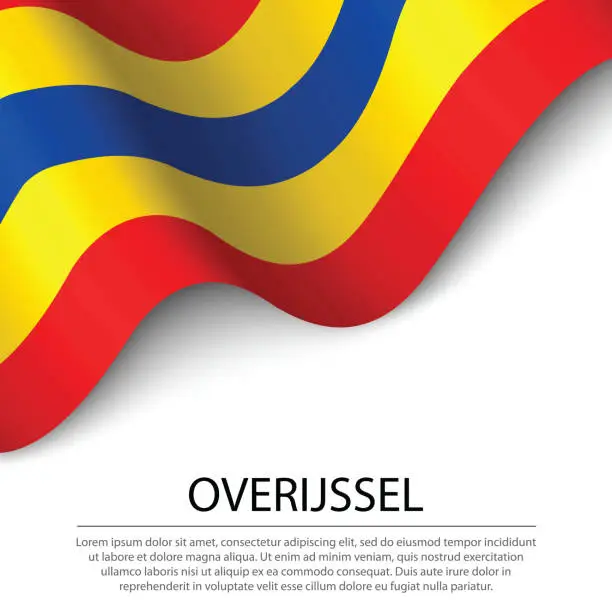 Vector illustration of Waving flag of Overijssel is a province of Netherlands on white background