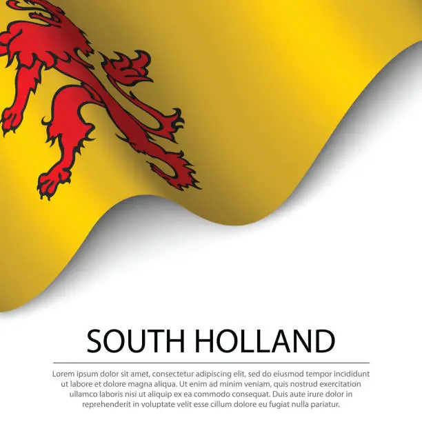 Vector illustration of Waving flag of South Holland is a province of Netherlands on white background