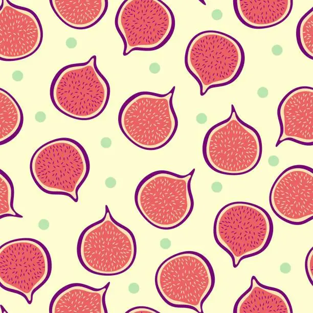 Vector illustration of Seamless pattern of figs in flat style, vector minimalistic pattern, light background