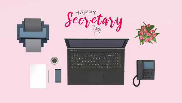 концепция дня секретаря. настольная иллюстрация на розовом фоне. - administrative professionals day stock illustrations