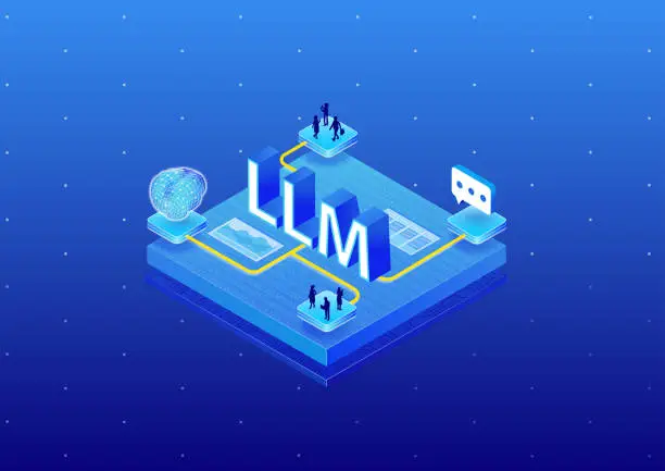 Vector illustration of Large Language Model LLM concept. 3d isometric vector illustration of generative AI Artificial Intelligence.