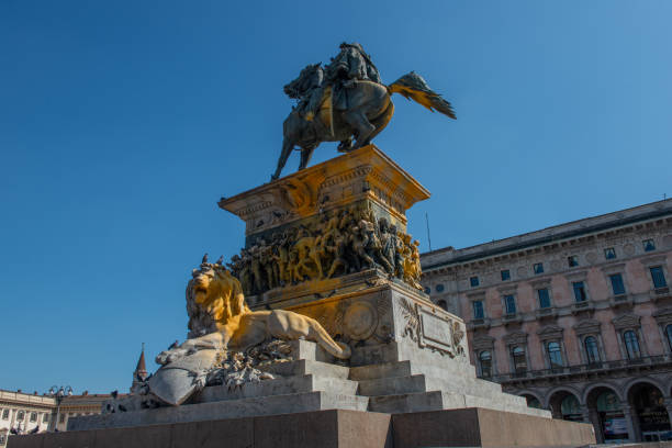 istock Statue of Vittorio Emanuele on horseback smeared with yellow color 1483620002