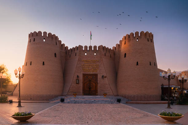 the medieval khujand fortress. - tajik flag imagens e fotografias de stock