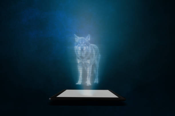 istock A projection from a mobile phone or tablet with a blue background of a wolf. 1483623256