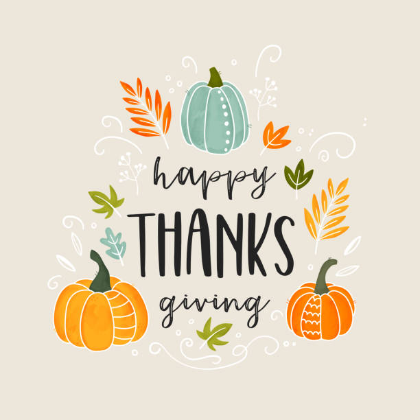 süße handgezeichnete thanksgiving-design mit text und dekoration, ideal für einladungen, banner. - thanksgiving stock-grafiken, -clipart, -cartoons und -symbole