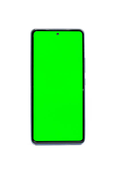 istock Cell phone with green screen, full white background, vertical, without cover 1483626772
