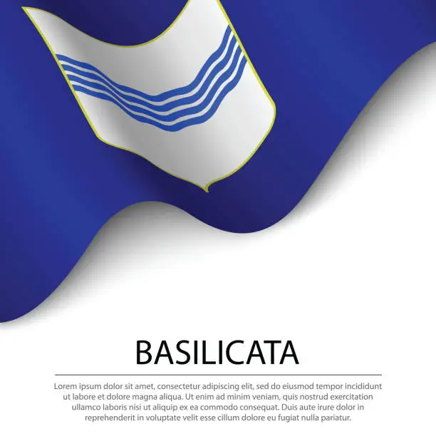 Vector illustration of Waving flag of Basilicata is a region of Italy on white background