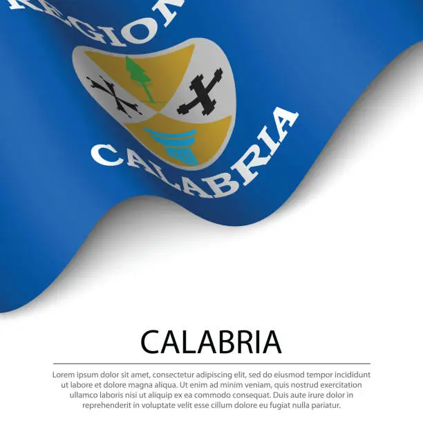 Vector illustration of Waving flag of Calabria is a region of Italy on white background