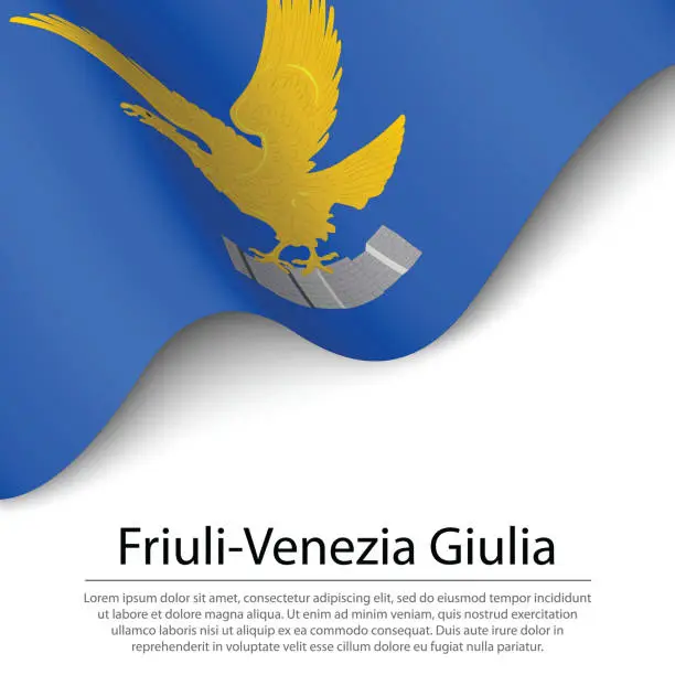 Vector illustration of Waving flag of Friuli-Venezia Giulia is a region of Italy on white background