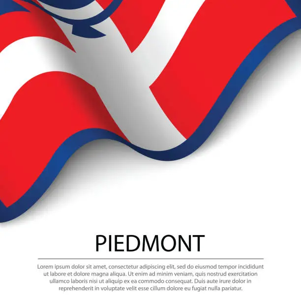 Vector illustration of Waving flag of Piedmont is a region of Italy on white background