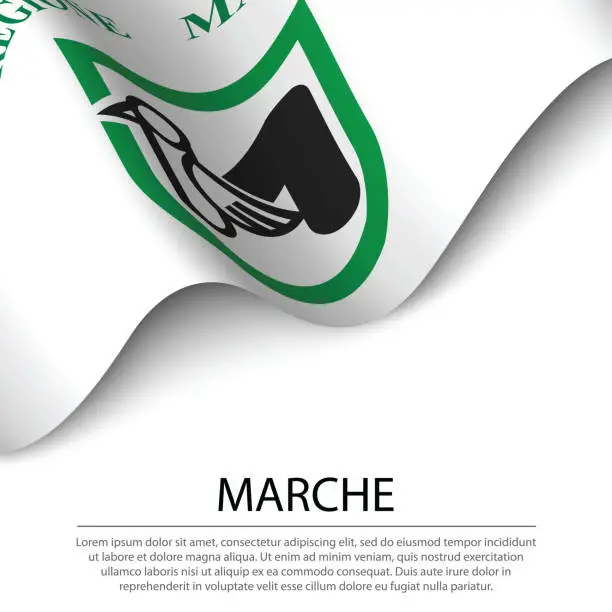 Vector illustration of Waving flag of Marche is a region of Italy on white background