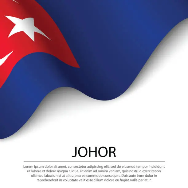Vector illustration of Waving flag of Johor is a state of Malaysia on white background.