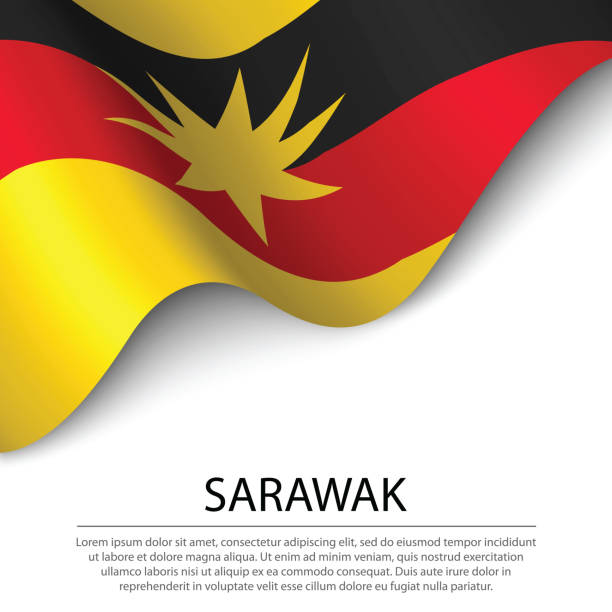 ilustrações, clipart, desenhos animados e ícones de bandeira ondulante de sarawak é um estado da malásia em fundo branco. - sarawak state