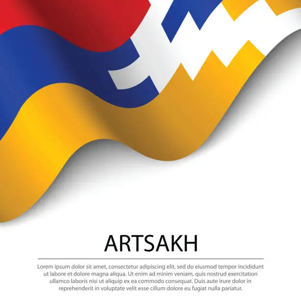 Vector illustration of Waving flag of Artsakh on white background. Banner or ribbon  template
