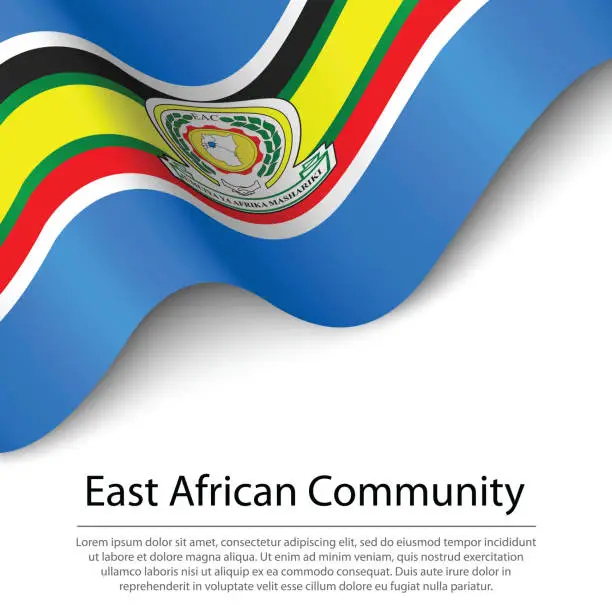 Vector illustration of Waving flag of East African Community on white background. Banner or ribbon template