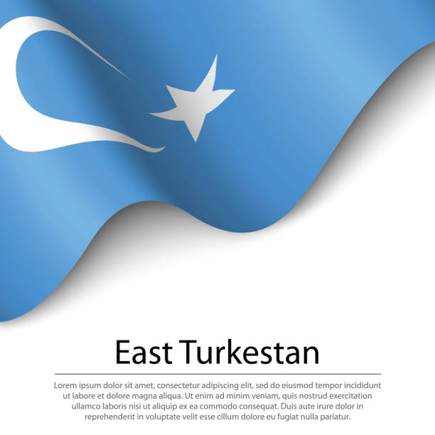 ilustraciones, imágenes clip art, dibujos animados e iconos de stock de ondeando la bandera de turkestán oriental sobre fondo blanco. plantilla de banner o cinta - califato