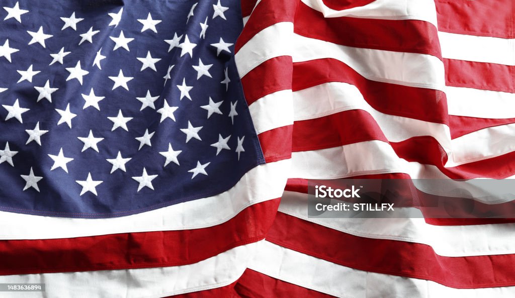 Rippled America flag Close-up of rippled American flag American Flag Stock Photo