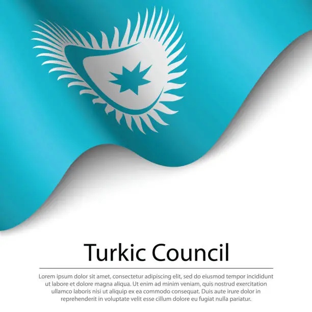 Vector illustration of Waving flag of Turkic Council on white background. Banner or ribbon template