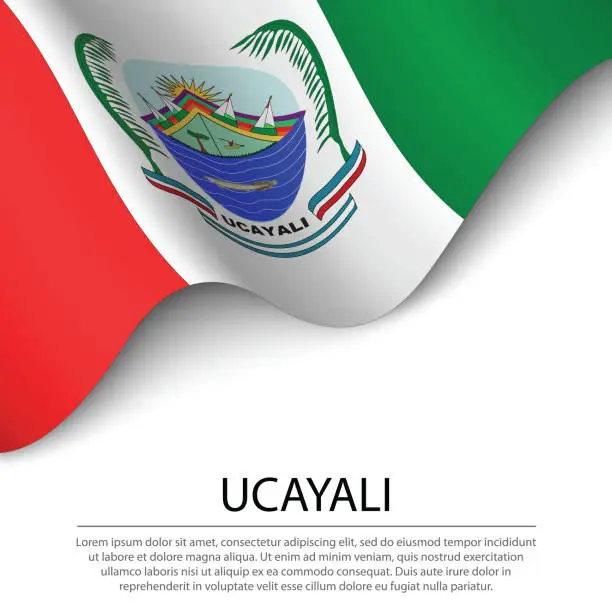 Vector illustration of Waving flag of Ucayali is a region of Peru on white background.