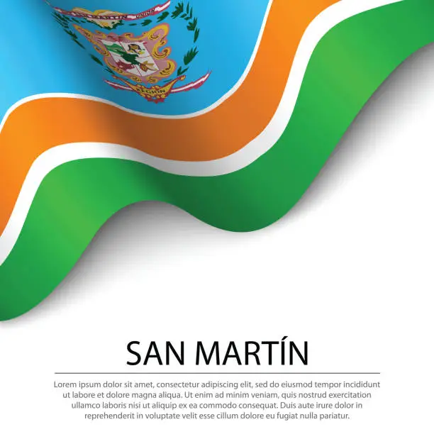 Vector illustration of Waving flag of San Martin is a region of Peru on white background.