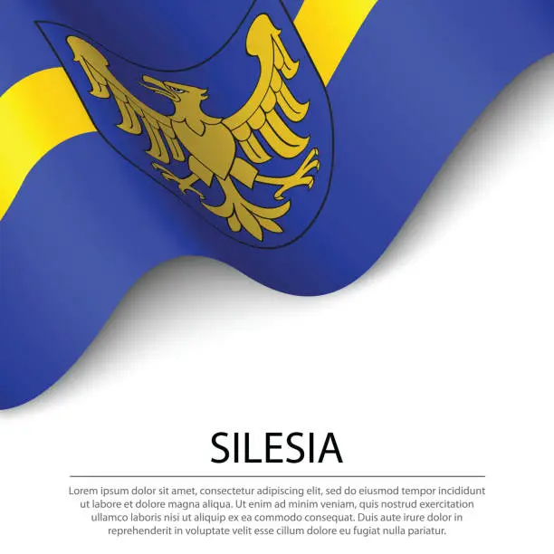 Vector illustration of Waving flag of Silesian voivodship is a region of Polland on white background