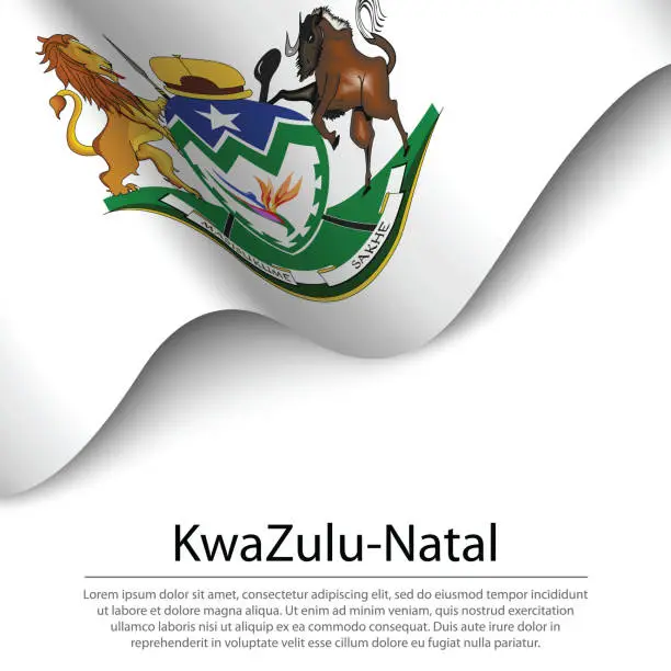 Vector illustration of Waving flag of KwaZulu-Natal is a Province of South Africa on white background.