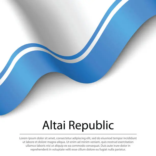 Vector illustration of Waving flag of Altai Republic is a region of Russia on white background.