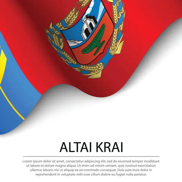 Vector illustration of Waving flag of Altai Krai is a region of Russia on white background.