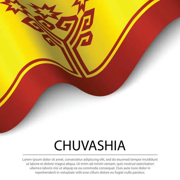 Vector illustration of Waving flag of Chuvashia is a region of Russia on white background.