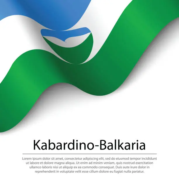 Vector illustration of Waving flag of Kabardino-Balkaria is a region of Russia on white background.