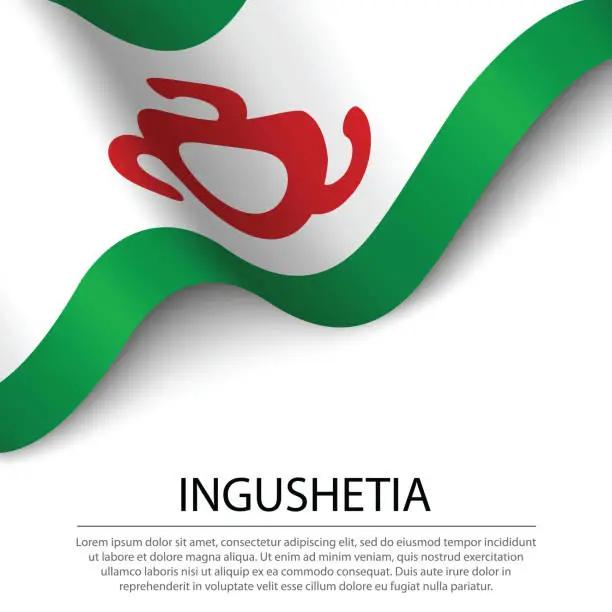 Vector illustration of Waving flag of Ingushetia is a region of Russia on white background.