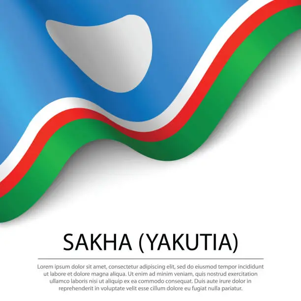 Vector illustration of Waving flag of Sakha is a region of Russia on white background.