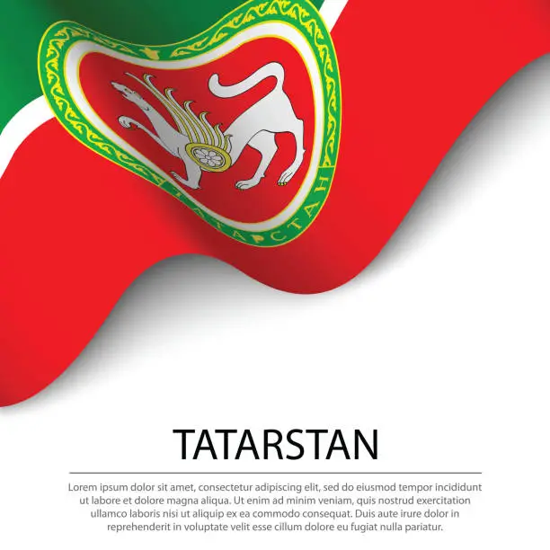 Vector illustration of Waving flag of Tatarstan is a region of Russia on white background.