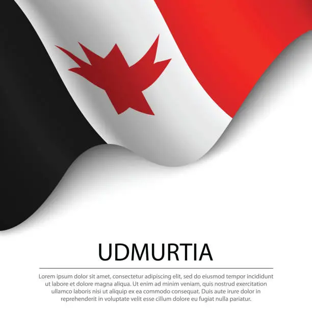 Vector illustration of Waving flag of Udmurtia is a region of Russia on white background.