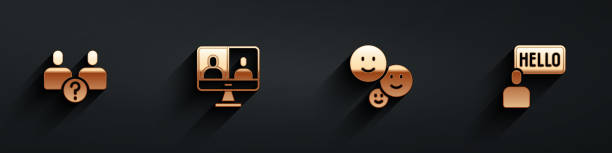 istock Set Complicated relationship, Video chat conference, Happy friendship day and Acquaintance icon with long shadow. Vector 1483645471