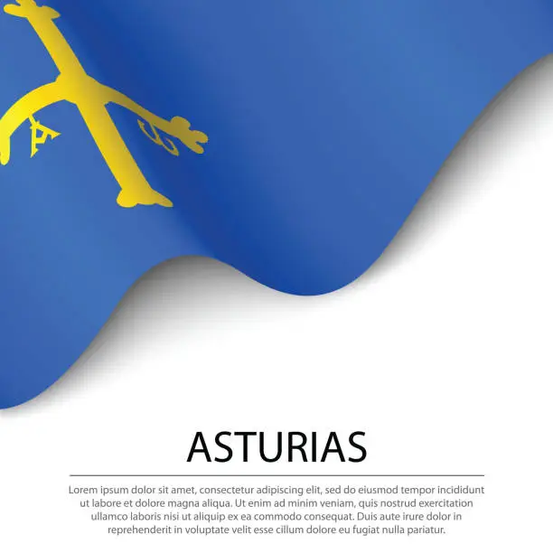 Vector illustration of Waving flag of Asturias is a region of Spain on white background