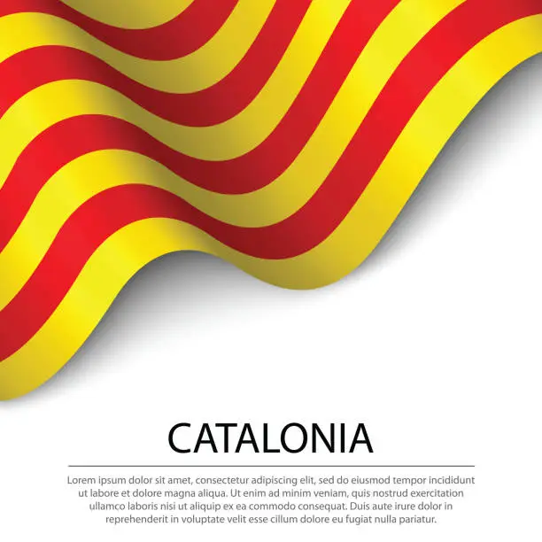 Vector illustration of Waving flag of Catalonia is a region of Spain on white background