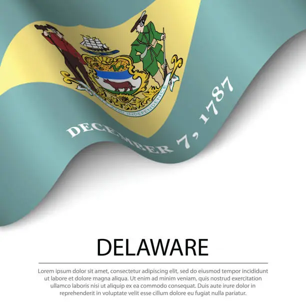 Vector illustration of Waving flag of Delaware is a state of USA on white background.