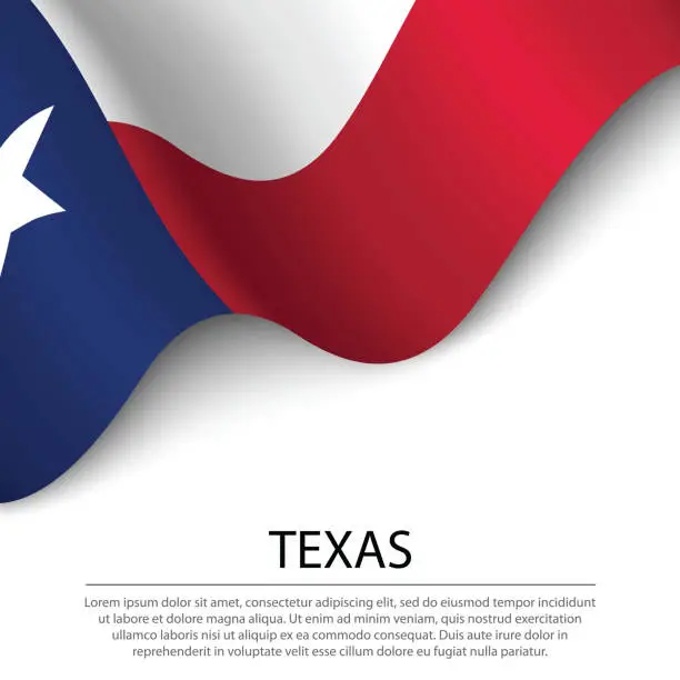 Vector illustration of Waving flag of Texas is a state of USA on white background.