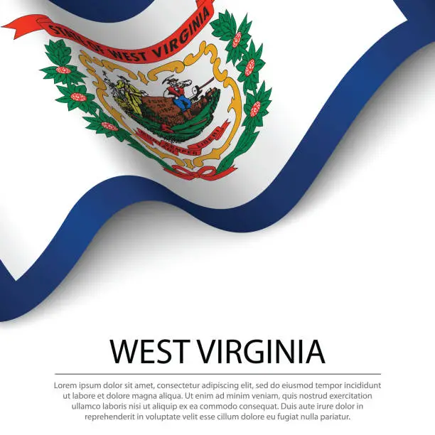 Vector illustration of Waving flag of West Virginia is a state of USA on white background.