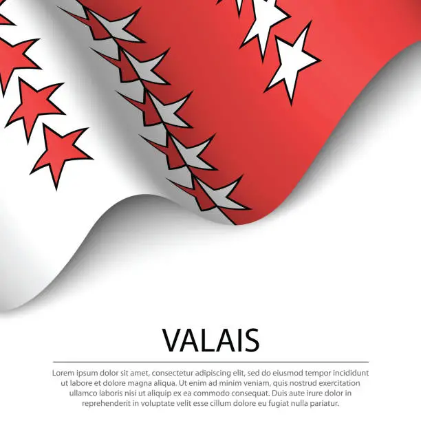 Vector illustration of Waving flag of Valais is a canton of Switzerland on white background