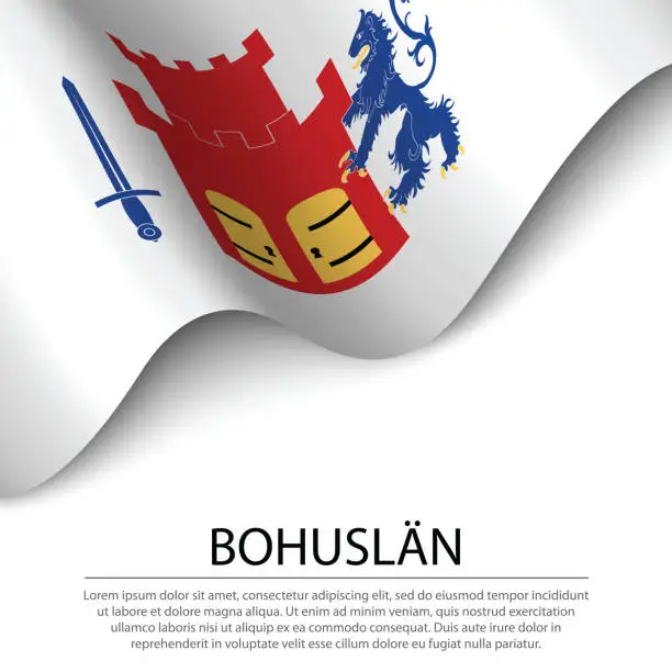 Vector illustration of Waving flag of Bohuslan is a province of Sweden on white background.