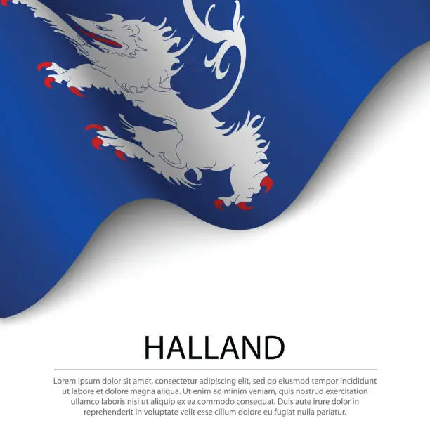 Vector illustration of Waving flag of Halland is a province of Sweden on white background.