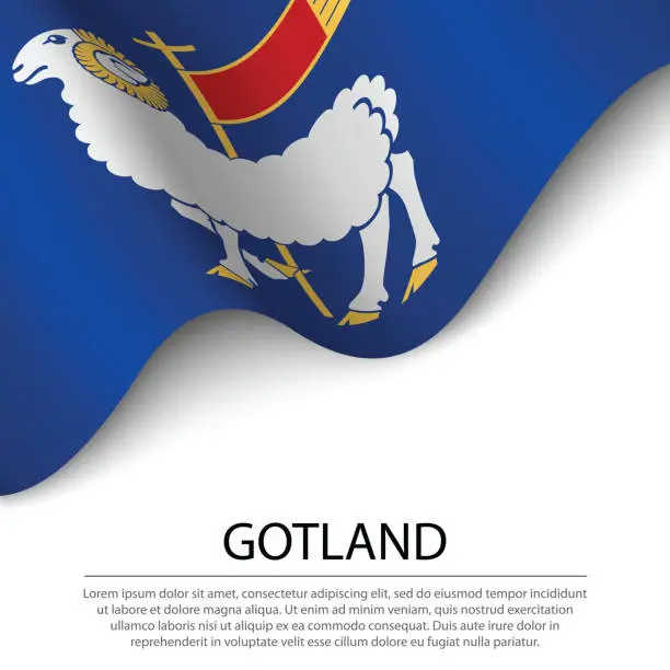 Vector illustration of Waving flag of Gotland is a province of Sweden on white background.