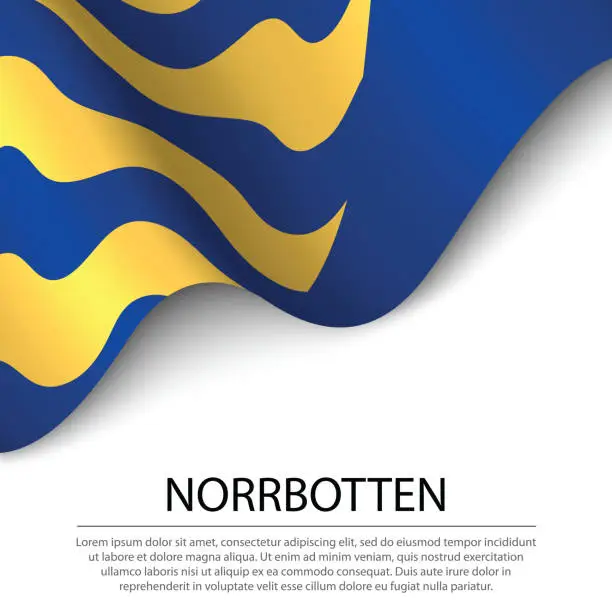 Vector illustration of Waving flag of Norrbotten is a province of Sweden on white background.