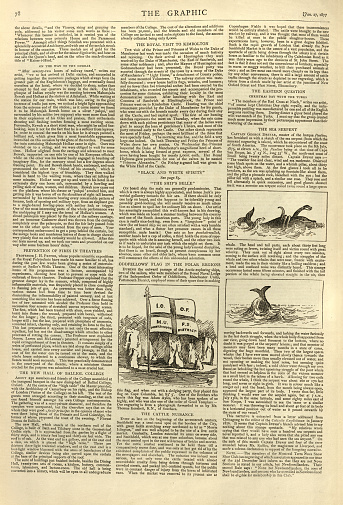 Old Victorian newspaper page, Sea serpent, 1870, 19th Century